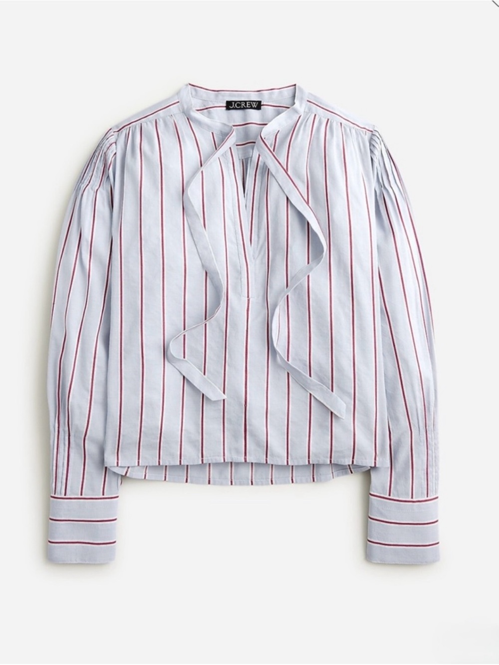 NWT J.Crew V-Neck Tie Top Striped Cotton Blend Dobby Shirt French Blue Small